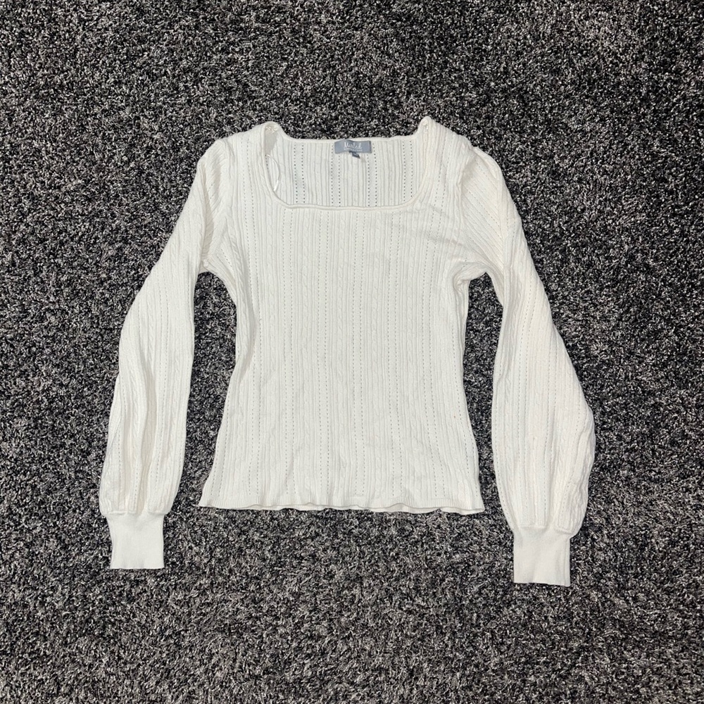 Marled White Knit Blouse